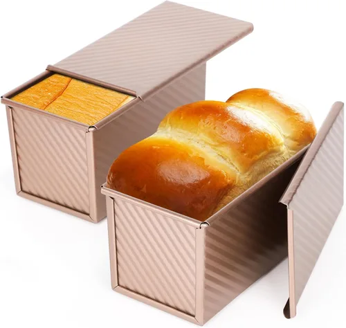 Miniatura 10 de Beasea Juego de 2 moldes para pan rectangulares de 12 x 4 pulgadas, moldes antiadherentes de acero al carbono, molde para tostadas doradas, moldes