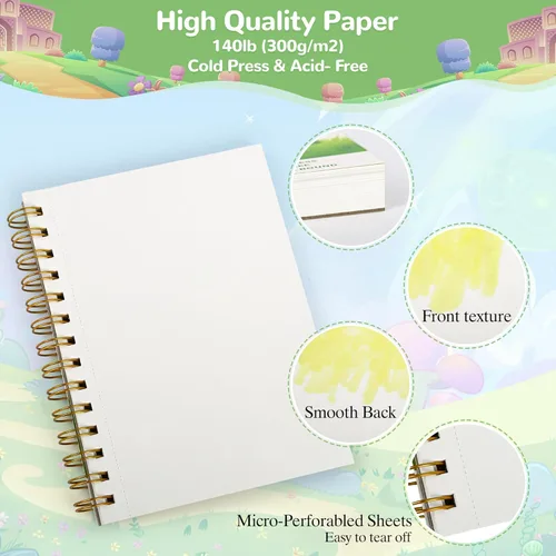 Miniatura 3 de Almohadilla de papel para dibujo Elvendreth, 5x7.5 pulgadas, papel de acuarela de 140 lb/300 gsm sin traspaso, encuadernado en espiral/línea