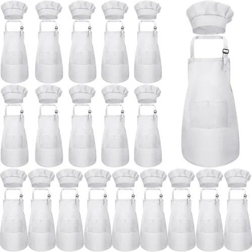 Miniatura 10 de Juego de 40 piezas de delantal de chef para niños y niñas, delantales de chef a granel para cocinar, pintura, delantal con babero para niños de 7 a