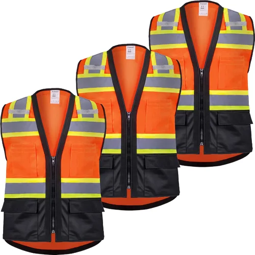 Miniatura 16 de ProtectX - Chaleco de seguridad de alta visibilidad con 6 bolsillos, clase 2 reflectante, de alta visibilidad, para hombres y mujeres, chaleco