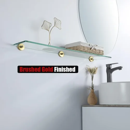 Miniatura 4 de JQK Estante de baño de vidrio dorado, almacenamiento para ducha de vidrio templado de 30 por 5 pulgadas, 304 de acero inoxidable dorado cepillado
