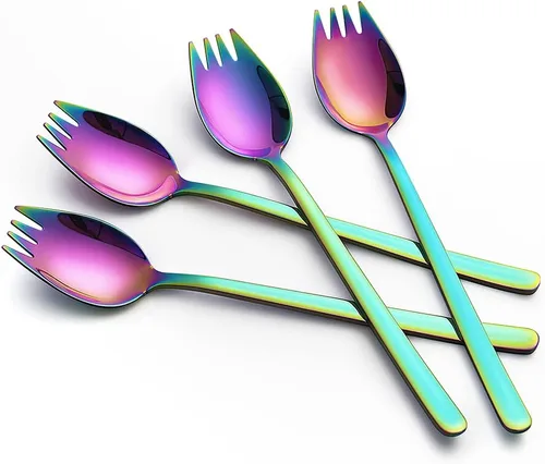 Miniatura 9 de YFWOOD Sporks, 4 tenedores de acero inoxidable 18/10, tenedores de metal para acampar y uso doméstico, mango largo de 7.4 pulgadas de largo