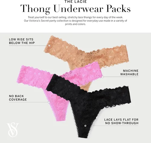 Miniatura 4 de Victoria's Secret Paquete de tangas de encaje, ropa interior para mujer (XS-XXL)