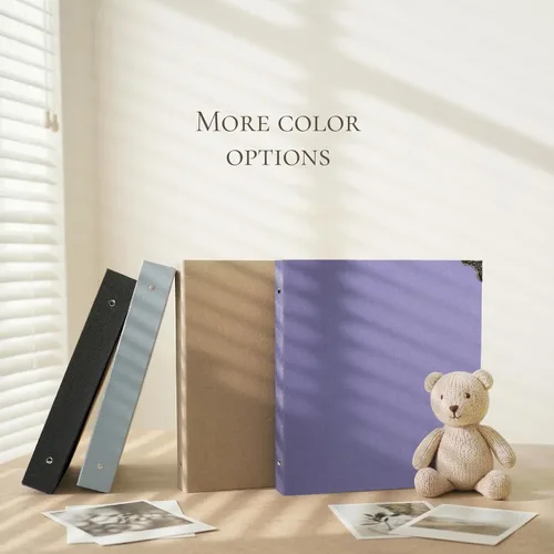 Miniatura 6 de Vienrose Álbum de fotos autoadhesivo de 40 páginas, tapa dura DIY, álbum de recortes con 3 anillas para niños, bodas, bebés, familia, púrpura Morado