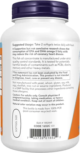 Miniatura 3 de NOW Foods Suplementos, Omega-3 180 EPA / 120 DHA, destilado molecularmente, apoyo cardiovascular*, 200 cápsulas blandas