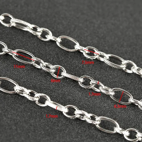 Miniatura 3 de 16.4 pies de cadenas de acero inoxidable plateadas para hacer joyería, collar pesado de hip-pop para hombres, cadena de eslabones en relieve a Rolo