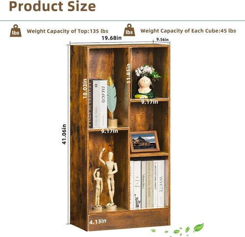 Miniatura 2 de LEYAOYAO Estantería moderna de 5 cubos de madera marrón de mediados de siglo, estante organizador de almacenamiento de 3 niveles, gabinete