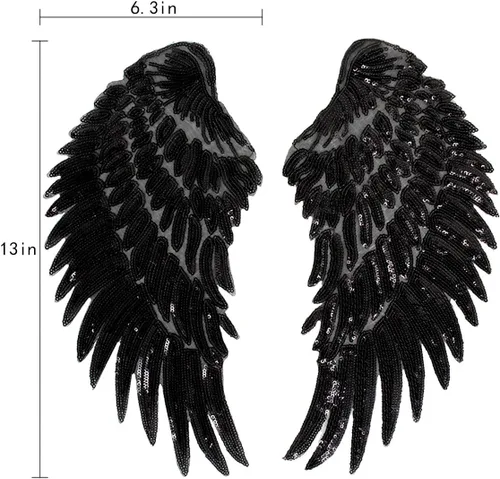 Miniatura 7 de Sun Kea 1 par de lentejuelas alas de ángel motivo DIY bordado termo-en parche apliques decoración negro