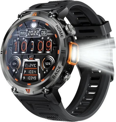 Miniatura 22 de EIGIIS Reloj inteligente militar para hombre, táctico, resistente, con linterna de llamada Bluetooth, pantalla grande de 1.45 pulgadas, monitor
