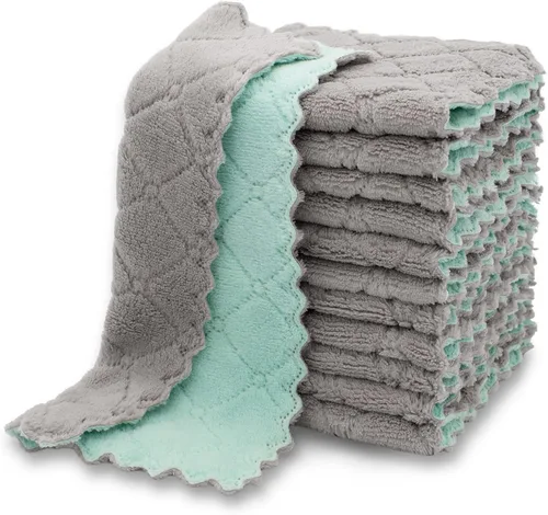 kimteny Paquete de 12 Paños de Cocina para Platos, Paños de Cocina Premium, Paños de Cocina de Terciopelo Coral Súper Absorbentes, Antiadherentes al