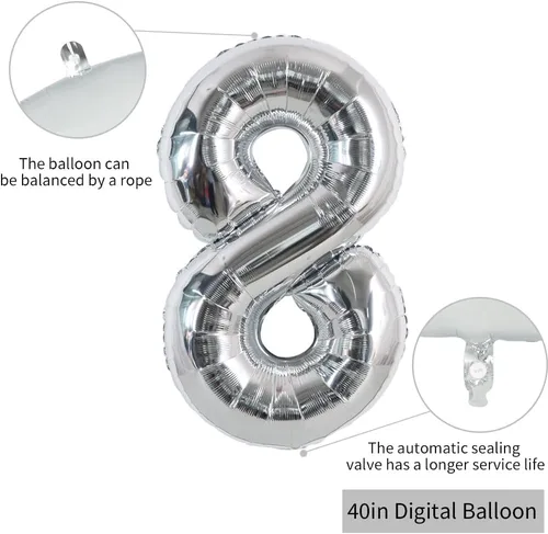 Miniatura 2 de TONIFUL Globos plateados de 40 pulgadas con números grandes del 0 al 9, número 8, globos digitales de aluminio de helio Mylar con números grandes