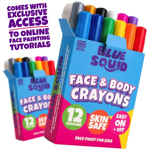 Miniatura 8 de Blue Squid Lápices de pintura facial – 12 colores vibrantes torcidos y lavables – Kit de pintura facial para fiestas de niños, Halloween, kit