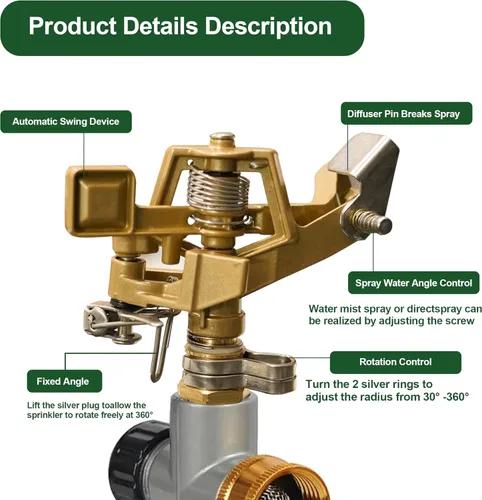 Miniatura 2 de LIULO TOOL Paquete de 2 rociadores de impacto de aleación de zinc para patio, cabezal de rociador de agua pulsante de acero inoxidable en base