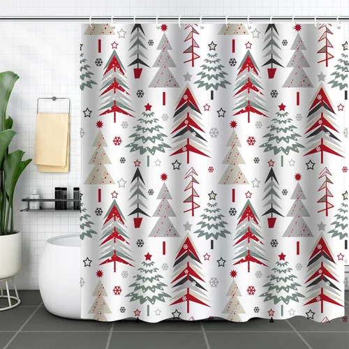 Miniatura 12 de Cortina de ducha retro bohemia para baño con 12 ganchos, moderna cortina de ducha abstracta de mediados de siglo, estilo bohemio, cortina divertida