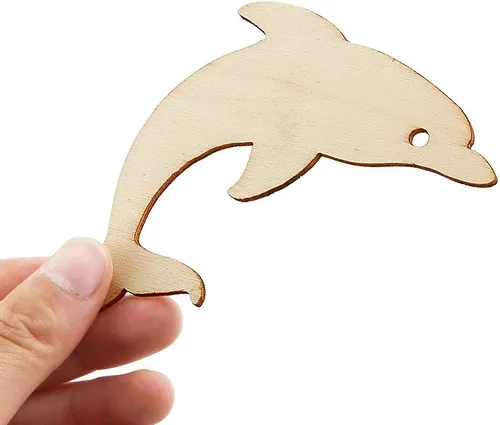 Miniatura 5 de Paquete de 48 recortes de madera sin terminar con formas de animales marinos del océano, pulpo, tiburón, ballena, delfín, tortuga, cangrejo