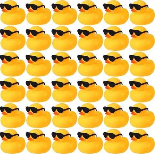 Chivao 36 piezas de mini patos de goma con 36 lentes de sol de goma a granel para bañera de patitos juguetes para niños, regalos de Navidad, San