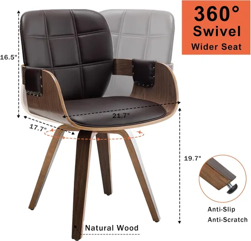 Miniatura 2 de Juego de 1 silla moderna de mediados de siglo, silla de comedor giratoria con brazos y respaldo curvo, sillas de recepción de piel sintética, ideal