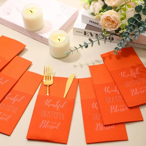 Miniatura 4 de Tenceur 25 servilletas desechables de papel para invitados de Acción de Gracias, color naranja quemado, servilletas de regalo de amigos, servilletas