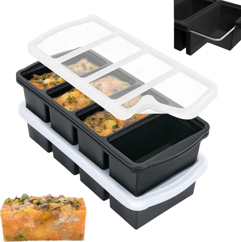 Miniatura 9 de ZIP STANDING Bandejas de silicona para congelador con tapa, contenedor para sopa de 1 taza, moldes grandes para cubitos de hielo con anillo de acero