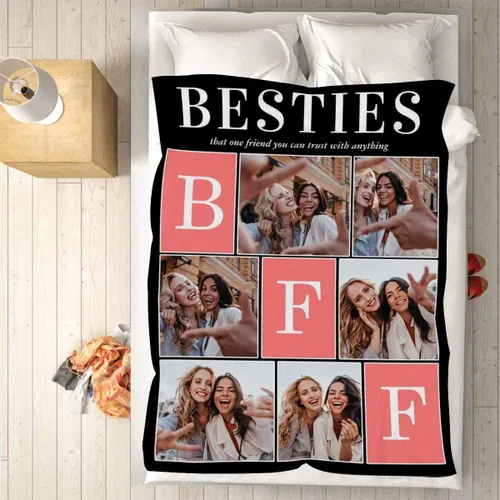 Miniatura 2 de Manta de franela suave personalizada para BFF con 6 fotos, tamaño de manta de 30 x 40 pulgadas
