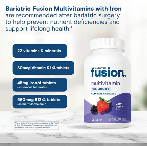Miniatura 5 de Bariatric Fusion Multivitamínico bariátrico masticable con hierro y vitamina K para pacientes de cirugía bariátrica, incluyendo bypass gástrico
