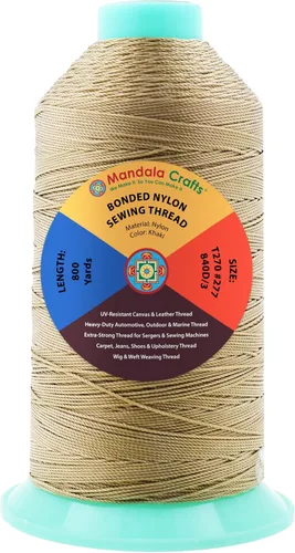 Miniatura 197 de Mandala Crafts - Hilo de nailon para coser cuero, tapicería, mezclilla y para trenzar el pelo; resistente, 1500 yardas, tamaño 69 T70 Marrón