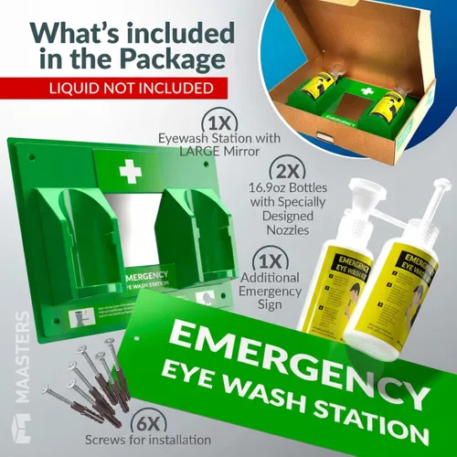 Miniatura 3 de MAASTERS Estación de lavado de ojos portátil sin BPA compatible con OSHA - Kit de lavado de ojos de primeros auxilios montado en la pared con espejo