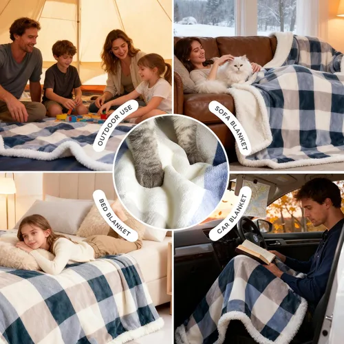 Miniatura 5 de PU MEI - Cobija de vellón sherpa de 50 x 60 pulgadas, suave, acogedora, gruesa y cálida para sofá o cama Gris y azul