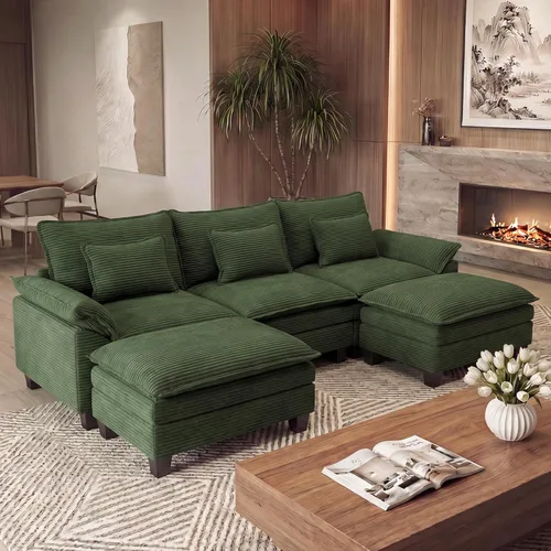 Miniatura 47 de URRED Cloud Couch Sofá Seccional Modular, Sofá Moderno en Forma de U de Asiento Profundo de 157", con 2 Otomanas y Almohadas, Sofás de Chenilla Azul
