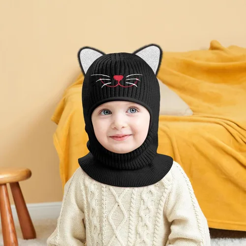 Miniatura 6 de Bbaby - Conjunto de bufanda y gorro de invierno para niños pequeños, bufandas con capucha y forro polar cálido