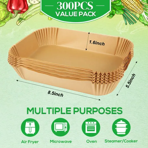 Miniatura 2 de BYKITCHEN 300 piezas de revestimientos para freidora de aire para Ninja Dual Airfryer, papel pergamino desechable rectangular para freidora de aire