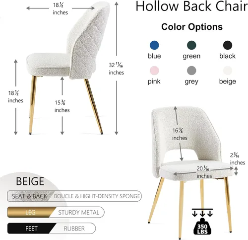 Miniatura 4 de Homedot Juego de 2 sillas de comedor, sillas de cocina modernas para el hogar, silla tapizada para sala de estar, silla lateral única con respaldo