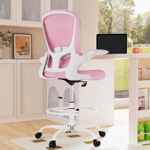 Silla de dibujo, silla de oficina alta con reposabrazos abatibles, silla de escritorio de pie ergonómica ejecutiva para computadora, silla de dibujo