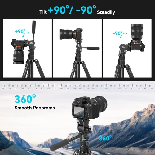 Miniatura 7 de SmallRig CT195 Kit de trípode de video, trípode de cámara de 73 pulgadas con cabezal fluido de inclinación panorámica para disparo