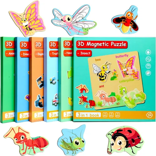 Miniatura 12 de Rompecabezas magnéticos para niños de 1 a 3 años, rompecabezas de viaje para niños de 2 a 4 años, juguete de actividades con animales para niños