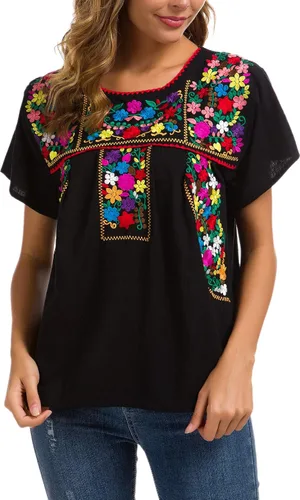 Miniatura 7 de YZXDORWJ - Cómoda blusa mexicana bordada de verano y sin mangas para mujer
