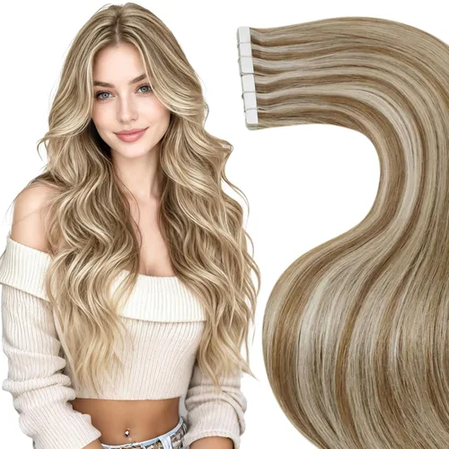 Miniatura 19 de LaaVoo Extensiones adhesivas de cabello humano real, color negro azabache, extensiones de cabello humano liso y sedoso, 10 pulgadas, 20