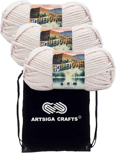 Miniatura 68 de Lion Brand Hometown New York White 135-100 (3 madejas - mismo lote de tinte) #6 S Bulky - Hila acrílica para crochet y tejer con bolsa para proyectos
