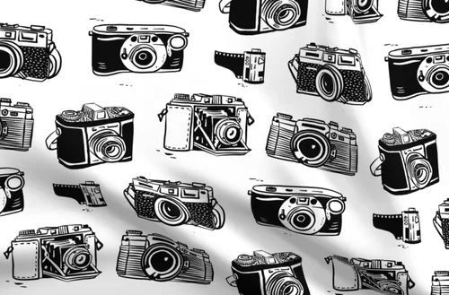 Spoonflower Tela - Fotografía Blanco Negro Foto Cámara Vintage Impreso en Tela de Gasa Barrio Gordo - Costura Ropa de Moda Vestidos Decoración del