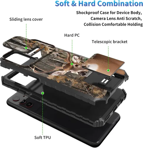 Miniatura 470 de Funda para Samsung Galaxy S22 Ultra 5G, Galaxy S22 Ultra con cubierta de cámara deslizante, funda resistente de doble capa con función atril Black