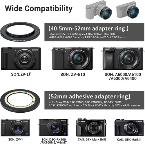 Miniatura 4 de PROfezzion Cámara HD 0.709 in lente gran angular con 10x porción macro para Sony ZV-E10 ZVE10 ZV-1F ZV1F A6400 A6300 A6100 A6000 ZV-1 ZV1 RX100 VII
