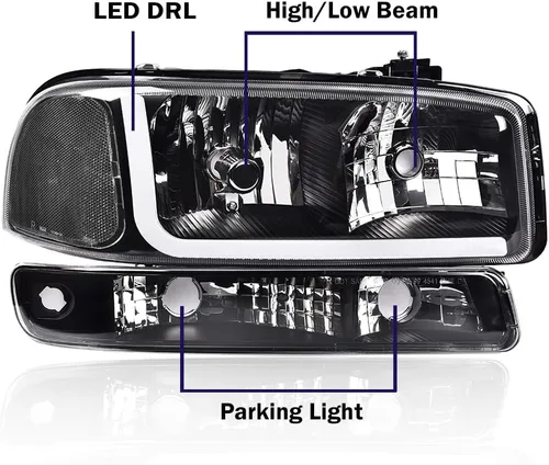 Miniatura 2 de CHEDA Conjunto de faros delanteros LED DRL compatible con GMC Sierra/Yukon 1999 2000 2001 2002 2003 2004 2005 2006 2007 con lámparas de señal
