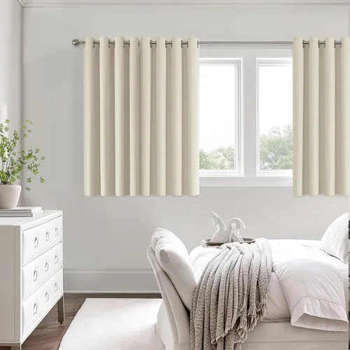 Miniatura 8 de ChrisDowa Cortinas 100% Opacas de Abedul Sólido de 45 Pulgadas de Largo, 2 Paneles para Dormitorio y Sala de Estar, Estilo Granja Oscurecedoras