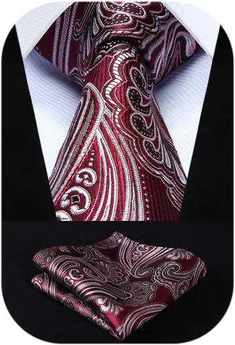 HISDERN Corbatas para hombre, corbata de cachemira y bolsillo cuadrado tejido clásico floral para hombre, corbata de fiesta de boda