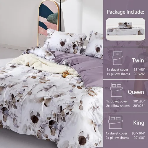 Miniatura 2 de MILDLY Fundas de edredón tamaño Queen, 100% algodón de fibra larga, suave y transpirable, juego de funda de edredón abstracta con pintura de Morado