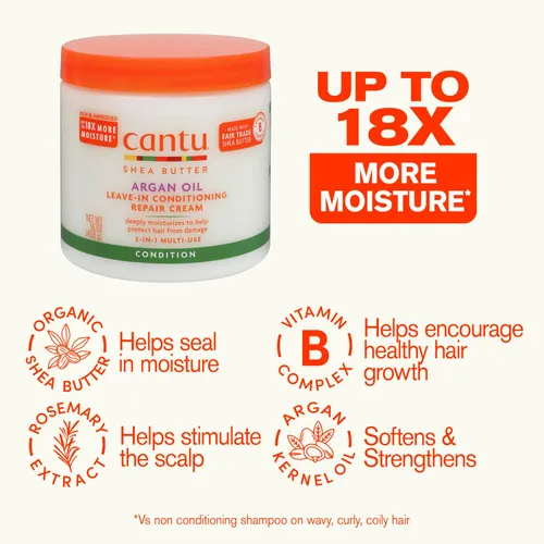Miniatura 4 de Cantu Crema reparadora acondicionador sin enjuague con aceite de argán, 16 onzas (paquete de 2)