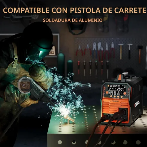 Miniatura 4 de FEMEROL Soldador MIG 250A, 6 en 1 Gas MIG/Núcleo de Flujo sin Gas/Electrodo/Elevación TIG/Soldadura por Puntos/Compatible con Pistola de Carrete