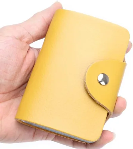 Miniatura 2 de YaJaMa Cartera para tarjetas de crédito, pequeña, de piel auténtica, 26 ranuras, para tarjetas, organizador para mujeres y hombres, Amarillo