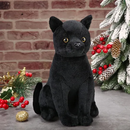 Miniatura 5 de HyDren Peluche de gato negro de Halloween de 13 pulgadas, animal de peluche realista de gato suave y lindo, almohada de juguete, regalos para niños