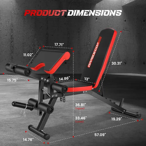 Miniatura 7 de OPPSDECOR Adjustable Weight Bench with Leg Extension and Leg Curl, Workout Bench Press Preacher Curl Bench with Wheels, 800 LBS Flat/Incline/Decline